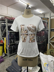 Women's Short Sleeve Leopard Print Lips Round Neck Print T-shirt