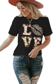 Women's Short Sleeve Leopard Print Lips Round Neck Print T-shirt
