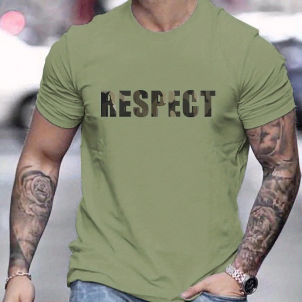 Letter RESPECT Pattern Printed Men's T-shirt, Patterned T-shirt Men's Summer Clothing, Men's Clothing