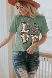 Women's Short Sleeve Leopard Print Lips Round Neck Print T-shirt